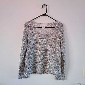 Kiara Black White Abstract Floral Stretch Long Sleeve Blouse Women Large Size